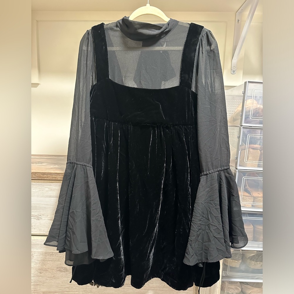 Black sheer long sleeved Free People short dress